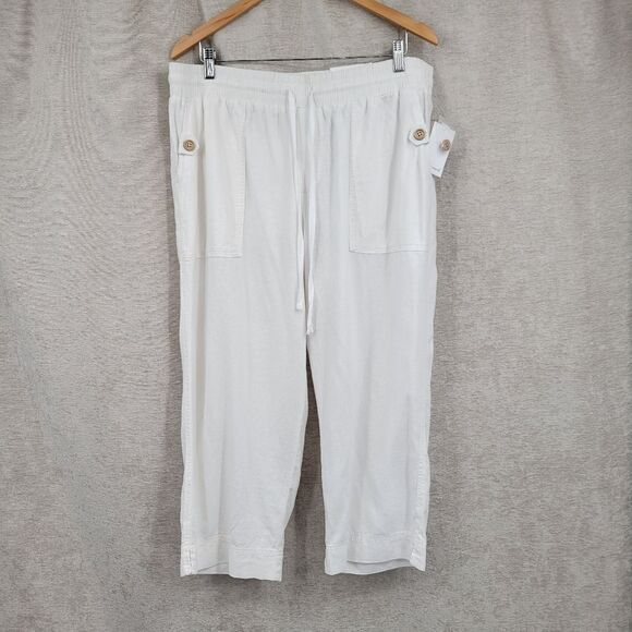 Westbound The Island Crop White Linen Blend Cropped Straight Leg Pants Women's - Picture 2 of 13